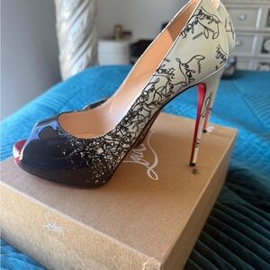 Christian Louboutin Black and White Script Heels